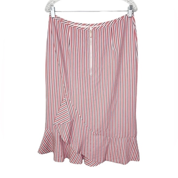 Ted Baker Coryn Striped Asymmetrical Ruffle Hem Skirt Pink NWT - Picture 3 of 16